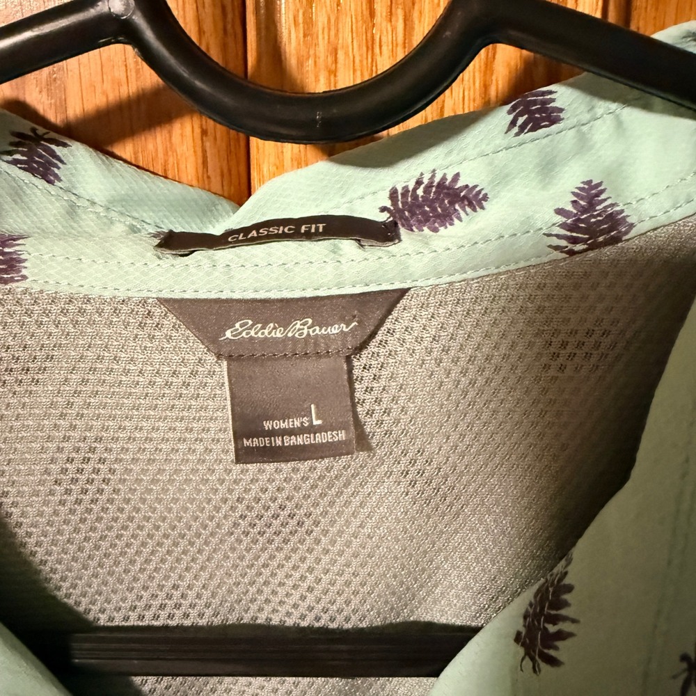 Eddie Bauer Large Outdoor Shirt‎ Mint Green UPF Hiking Roll Tab Sleeve Pockets - Picture 3 of 10